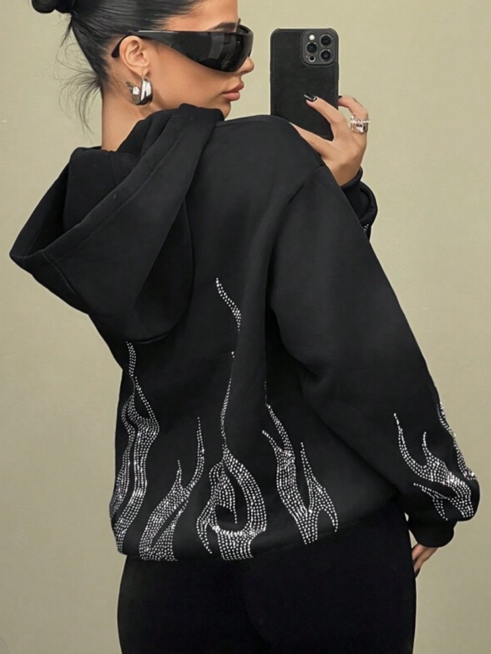 Black Rhinestone Flame Hoodie